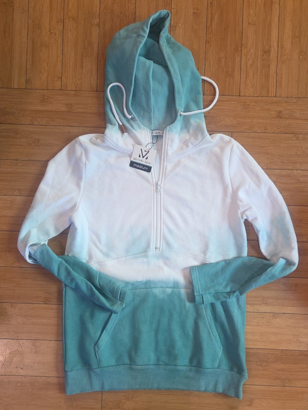 Michelle Mae White to Teal Ombre Half-Zip Hoodie